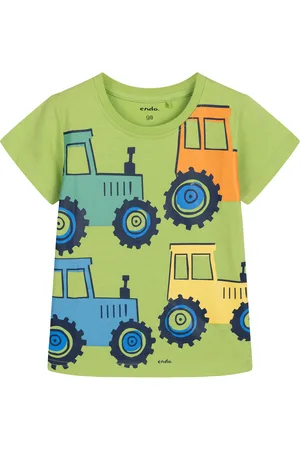 Endo T-shirt z krótkim rękawem dla chłopca, z traktorami, zielony 3-8 lat