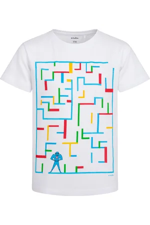 Endo T-shirt z krótkim rękawem dla chłopca, z labiryntem, biały 9-13 lat