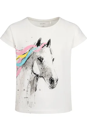 Endo T-shirt z krótkim rękawem dla dziewczynki, z koniem, biały 3-8 lat