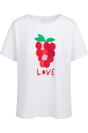Endo Damski t-shirt z krótkim rękawem, z maliną, biały