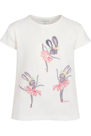 Endo T-shirt z krótkim rękawem dla dziewczynki, z królikami, biały 3-8 lat