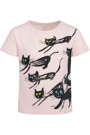 Endo T-shirt z krótkim rękawem dla dziewczynki, z kotami, różowy 9-13 lat