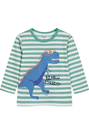 Endo T-shirt z długim rękawem dla chłopca, z dinozaurem, w paski 3-8 lat