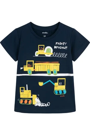 Endo T-shirt z krótkim rękawem dla chłopca, z pojazdami, granatowy 3-8 lat