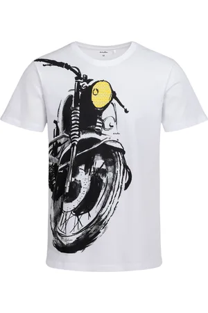 Endo Męski t-shirt z krótkim rękawem, z motocyklem, biały