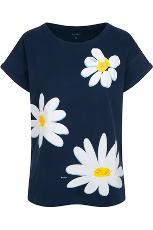 Endo Damski t-shirt, z motywem kwiatowym, granatowy