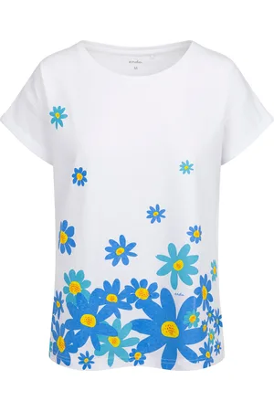 Endo Damski t-shirt, z motywem kwiatowym, biały