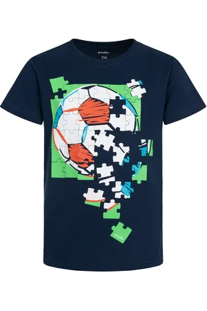 Endo T-shirt z krótkim rękawem dla chłopca, z motywem piłkarskim, granatowy 9-13 lat