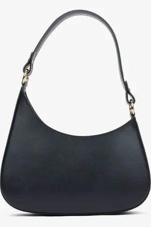 Estro Czarna torebka damska typu shoulder bag z włoskiej skóry naturalnej Premium