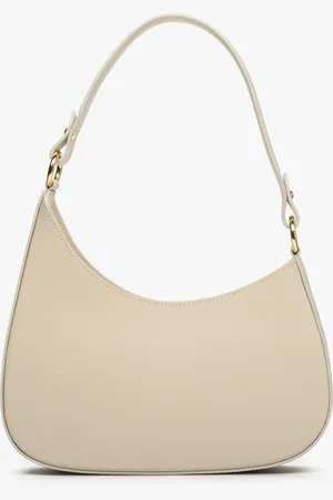 Estro Beżowa torebka damska typu shoulder bag ze skóry naturalnej