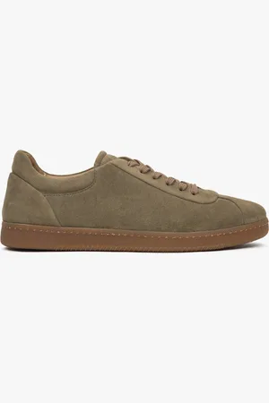 Estro Trampki męskie z włoskiego weluru naturalnego Premium w kolorze khaki