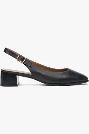 Estro Czarne czółenka damskie typu slingback na niskim obcasie