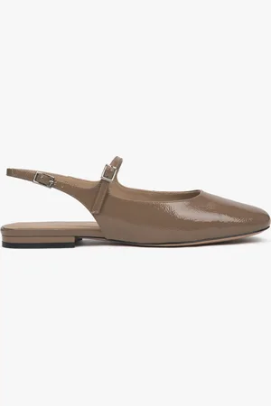 Estro Brązowe sandały damskie na płaskim obcasie typy slingback