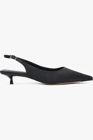 Estro Czarne czółenka damskie typu slingback na niskim obcasie z miękkich tekstyliów