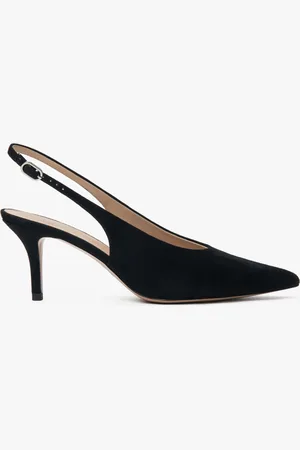 Estro Czarne welurowe czółenka damskie typu slingback na obcasie