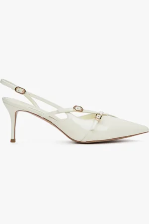 Estro Jasnobeżowe czółenka damskie typu slingback z lakierowanej skóry naturalnej