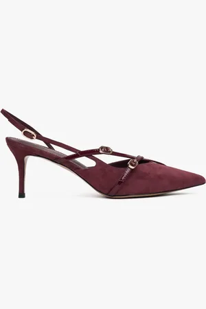 Estro Burgundowe czółenka damskie typu slingback z miękkiego weluru