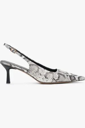 Estro Czarno-szare skórzane czółenka damskie typu slingback ze zwierzęcym wzorem