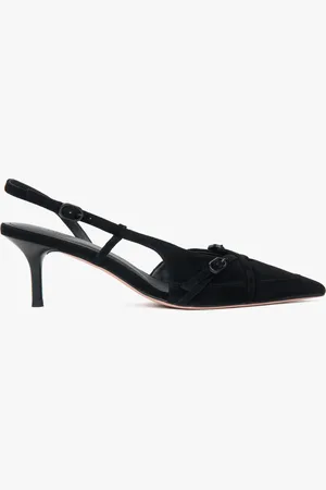 Estro Czarne welurowe czółenka typu slingback na niskim obcasie