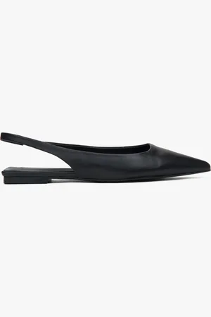 Estro Czarne sandały damskie typu slingback na płaskim obcasie z czubkiem w szpic