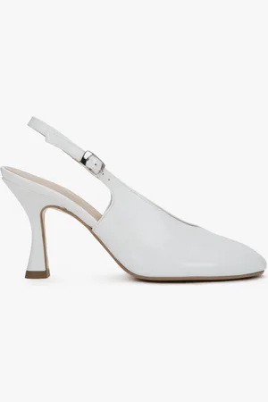 Estro Białe buty na obcasie typu slingback z włoskiej skóry lakierowanej Premium