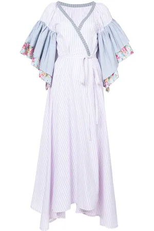 Natasha Zinko Floral striped ruffle sleeve wrap dress