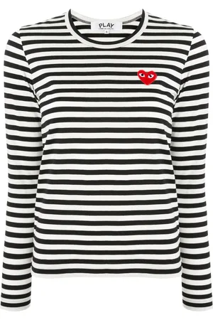 Comme des Garçons Striped logo-patch T-shirt