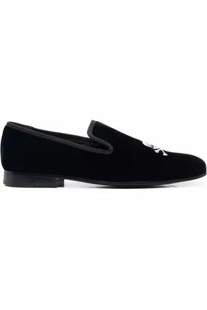 Philipp Plein Skull embroidery velvet loafers