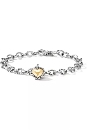 David Yurman Kobieta Bransoletki - 18kt yellow gold and sterling Cable Cookie Classic Heart charm bracelet