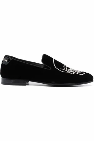 Philipp Plein Skull-embroidered velvet loafers
