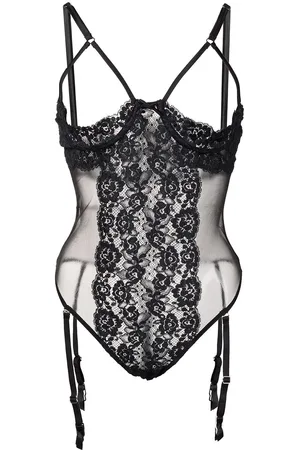 FLEUR DU MAL Foxy lace peekaboo garter bodysuit