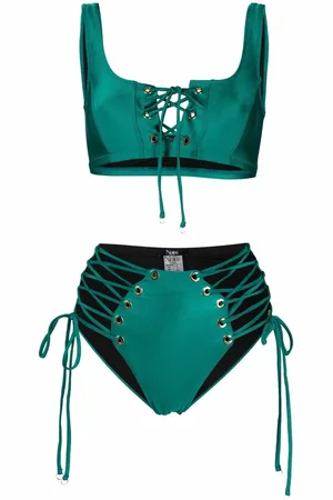 Noire Swimwear Lattice-strap metallic bikini set