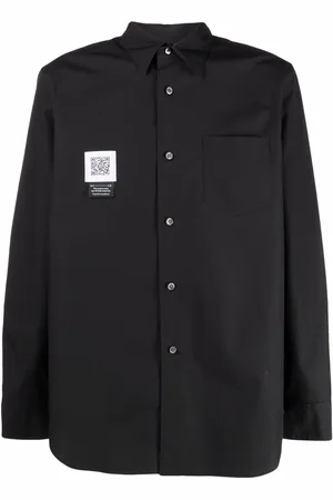 Fumito Ganryu Logo-patch draped cotton shirt