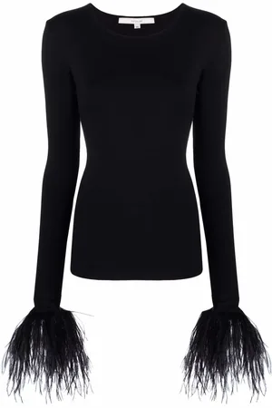 MANURI Elektra feather-trim stretch blouse