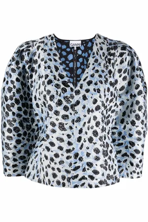 Ganni Leopard-print puff-sleeve top