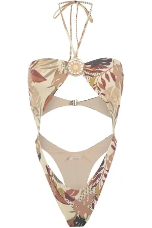AMIR SLAMA Palm leaf print cutout swimsuit