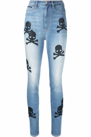 Philipp Plein Skull-patches high-waisted skinny jeans