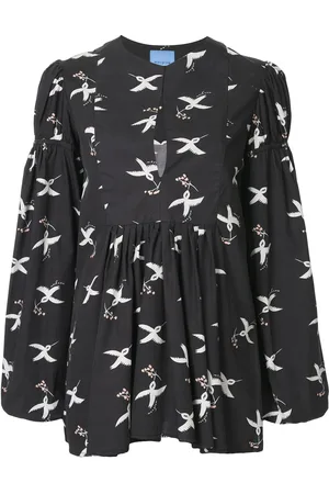 Macgraw Bird print puff sleeve blouse