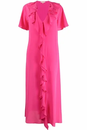 Gold Hawk Ruffle-trim V-neck long dress