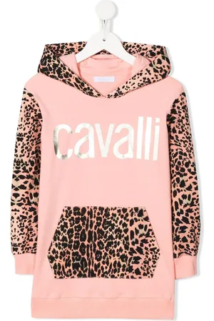 Roberto Cavalli Leopard-panel metallic logo hoodie