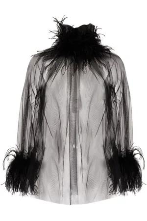 Styland Feather-trimmed sheer blouse