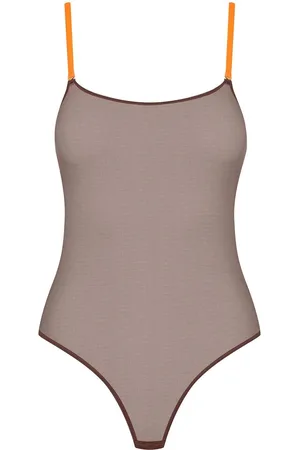 MAISON CLOSE Contrast-strap mesh bodysuit