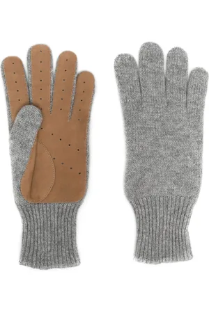 Brunello Cucinelli Leather-trim cashmere gloves