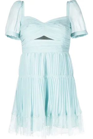 Self-Portrait Pleated lace-trim mini dress