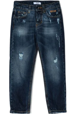 Msgm Embroidered-logo distressed-finish jeans