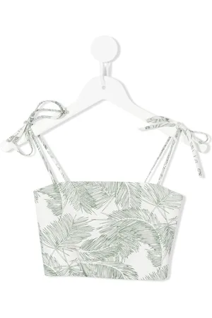 Little Bambah Palm-print linen cropped top