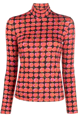 La DoubleJ Cherry-print turtle neck top