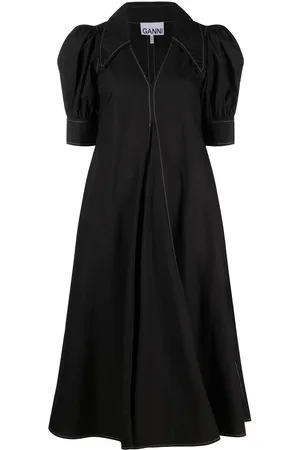 Ganni Puff-sleeved box-pleat dress
