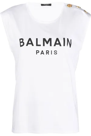 Balmain Button-detail logo-print tank top