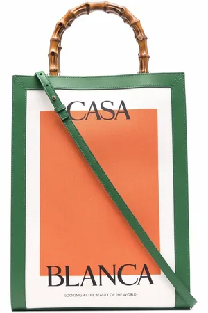 Casablanca Logo-print bamboo-handle tote bag